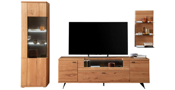 WOHNWAND 3-teilig  in Wildeiche  305/209/50 cm  - Wildeiche/Anthrazit, Natur, Glas/Holz (305/209/50cm) - Linea Natura
