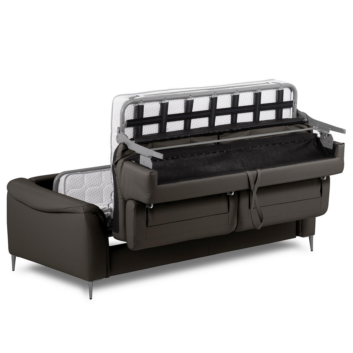 SCHLAFSOFA PAFOS Dunkelbraun Echtleder Lederlook  - Dunkelbraun/Schwarz, Design, Leder/Textil (203/77-98/103cm) - MID.YOU