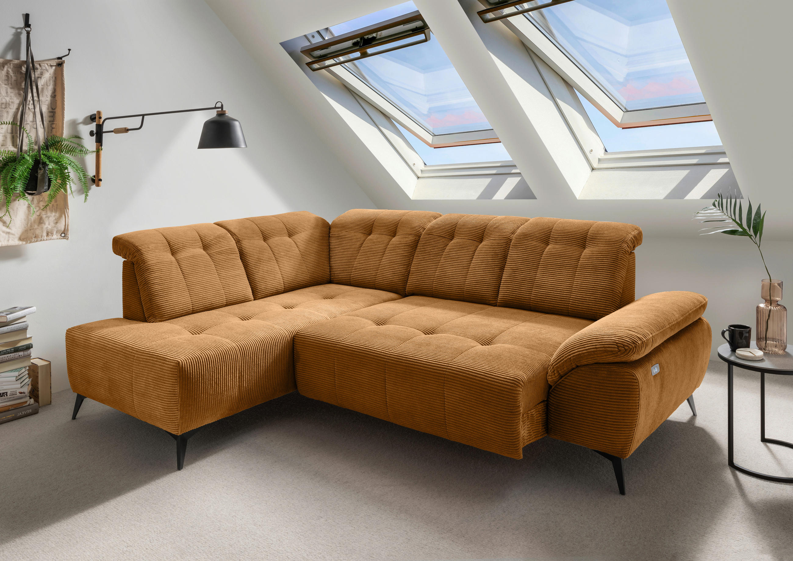 ECKSOFA in Cord Goldfarben  - Goldfarben/Schwarz, Modern, Textil/Metall (200/272cm) - Livetastic