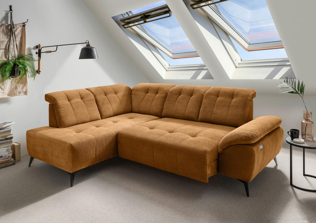 ECKSOFA in Cord Goldfarben  - Goldfarben/Schwarz, Modern, Textil/Metall (200/272cm) - Livetastic