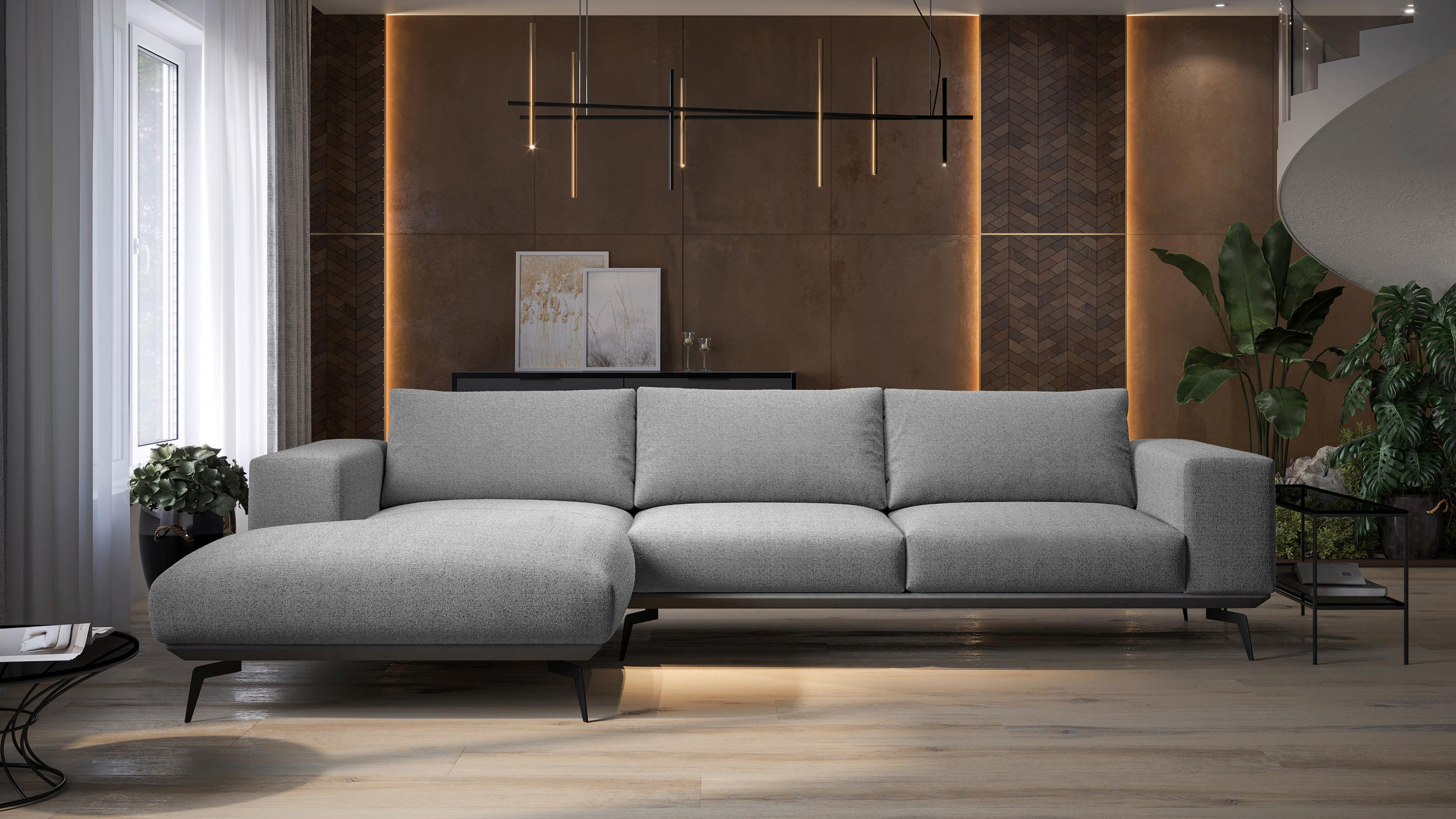 CANAPÉ D'ANGLE in Chenille Grau  - Schwarz/Grau, Design, Holz/Textil (180/330cm) - MID.YOU