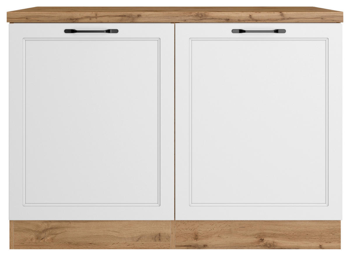 SPÜLENUNTERSCHRANK 120/86/60 cm  in Weiß, Eiche Wotan  - Eiche Wotan/Schwarz, LIFESTYLE, Holzwerkstoff/Metall (120/86/60cm) - Held