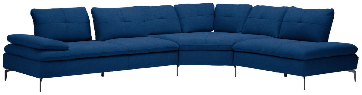 ECKSOFA in Flachgewebe Blau  - Blau/Schwarz, Design, Textil/Metall (344/271cm) - Chilliano