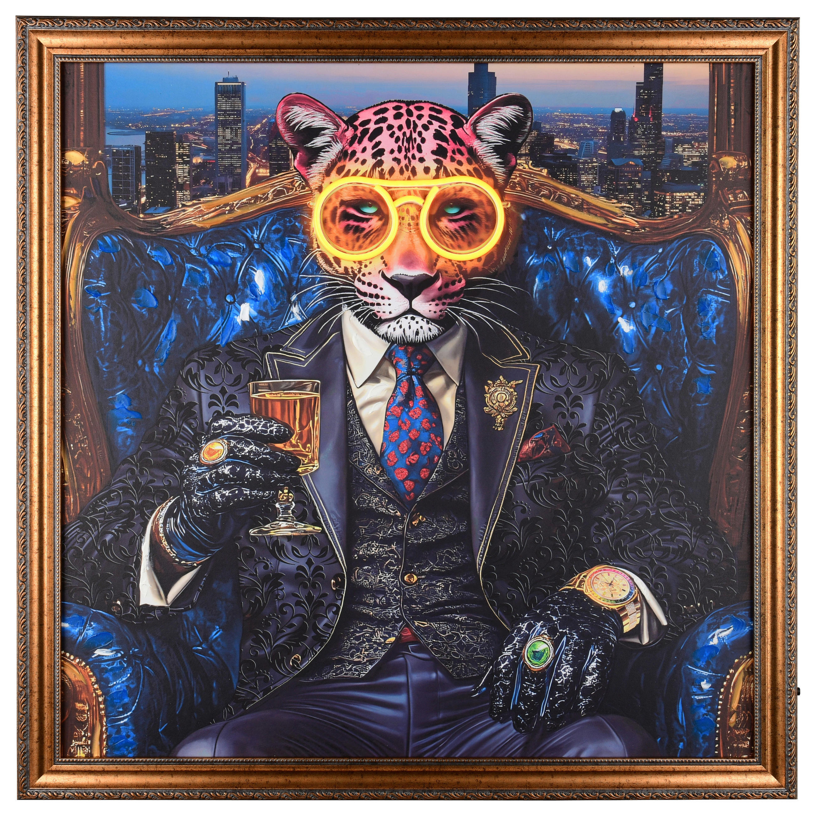XXXLutz Leuchtbild Lila, Mehrfarbig, Gold, Dunkelblau 84x84 cm