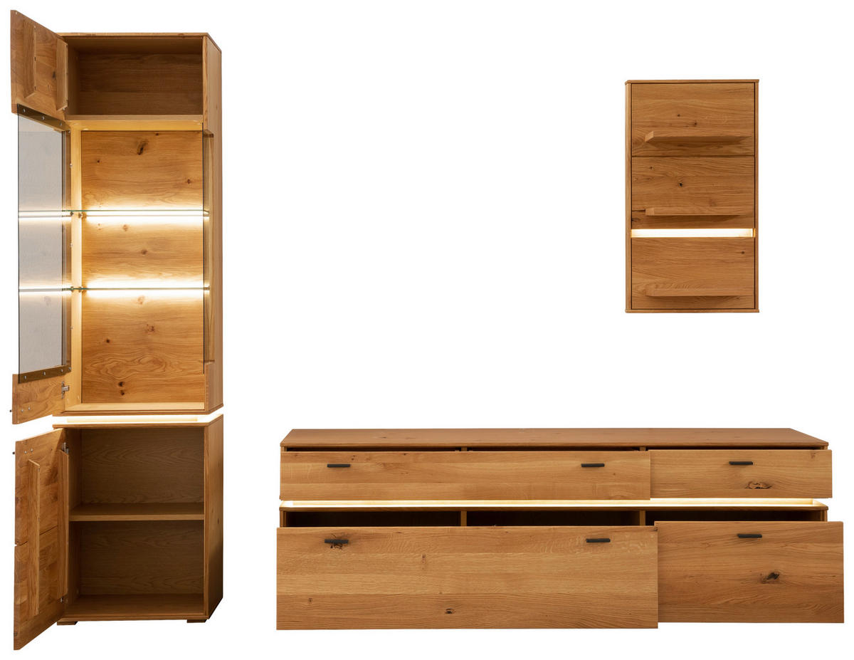 WOHNWAND  in Wildeiche  246/202/51 cm  - Wildeiche/Anthrazit, Natur, Glas/Holz (246/202/51cm) - MID.YOU