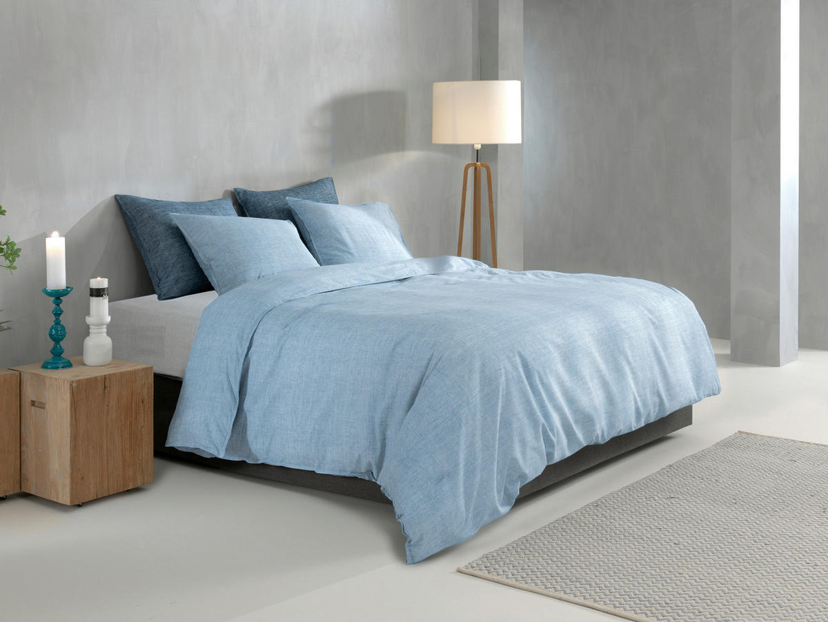 BETTWÄSCHE 2-teilig Lino Renforcé 135/200 cm  - Hellblau, Basics, Textil (135/200cm)