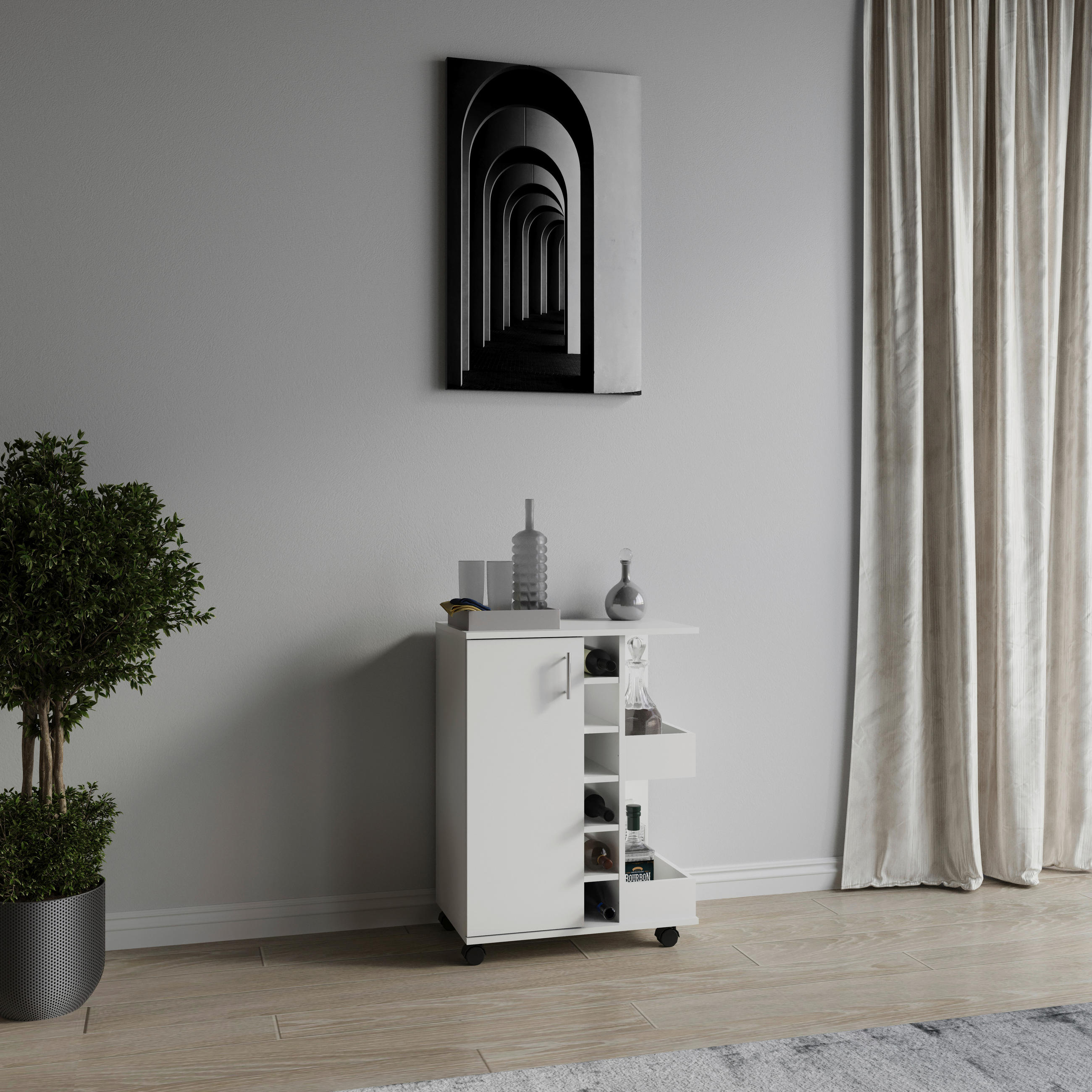 CHARIOT DE SERVICE in Weiss  - Weiss/Silberfarben, Design, Holzwerkstoff/Kunststoff (63/85/40cm) - MID.YOU