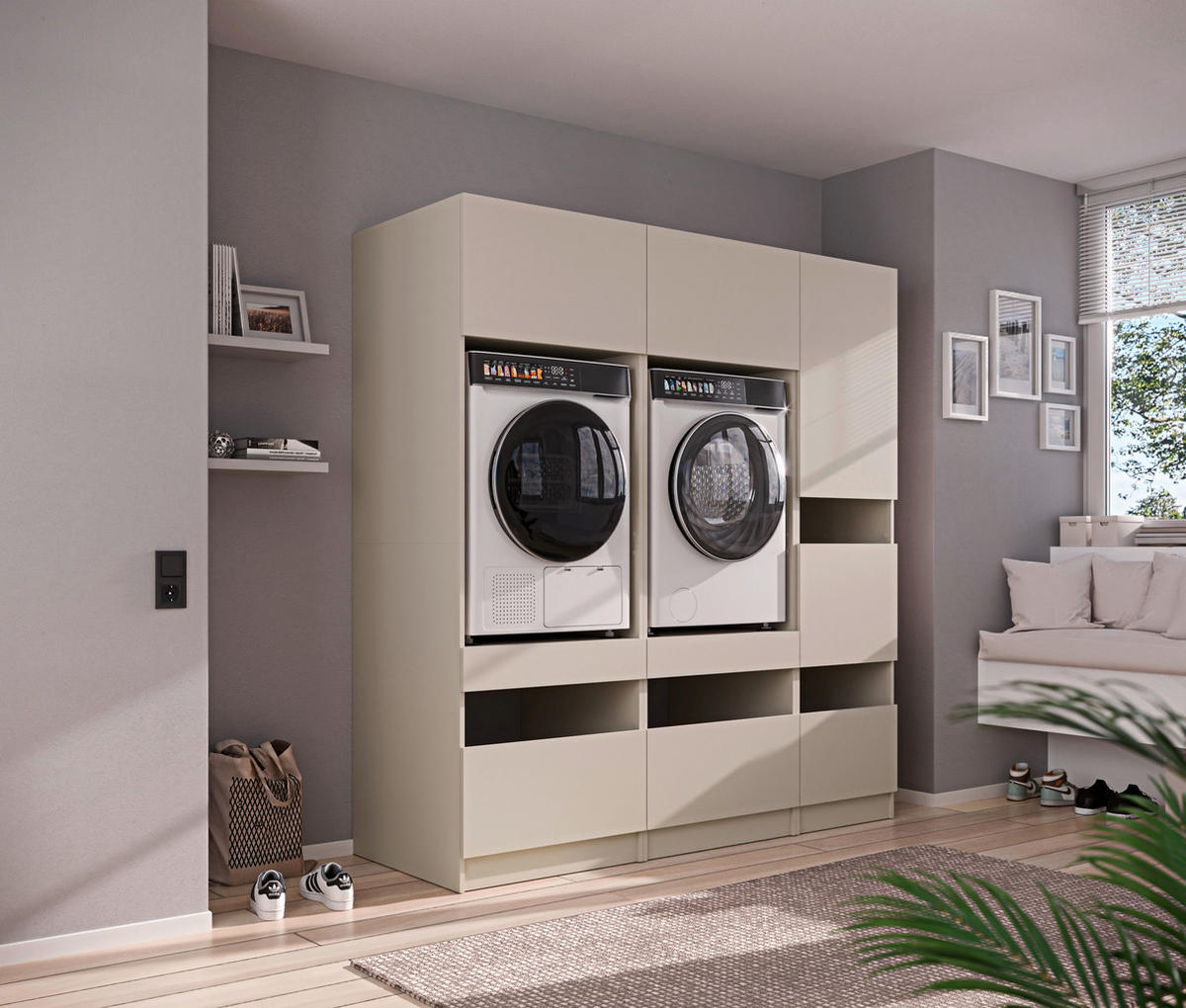 WASCHMASCHINENSCHRANK  68/200/68 cm  - Kaschmir/Schwarz, Design, Holzwerkstoff/Metall (68/200/68cm) - Milino