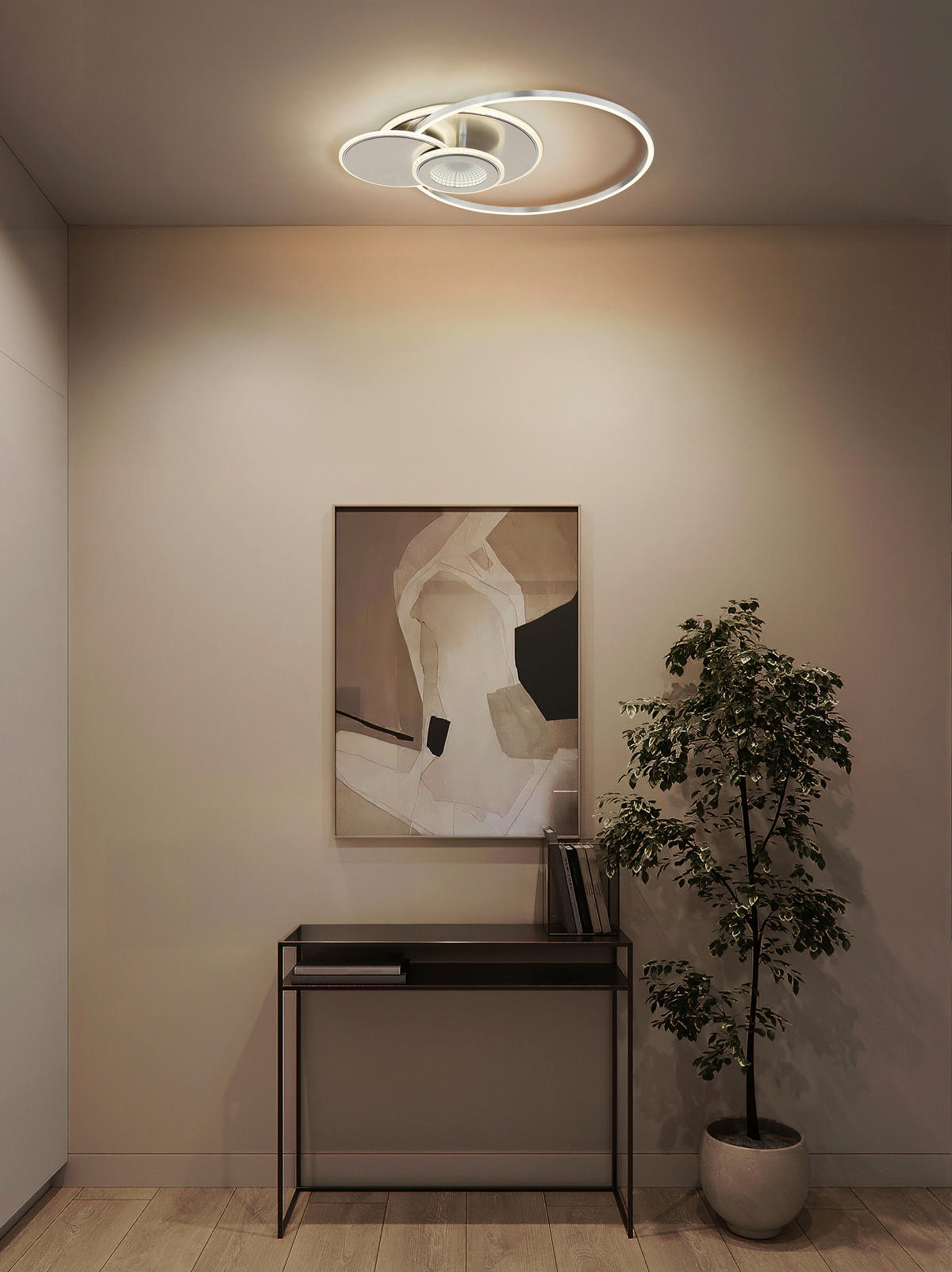 LED-DECKENLEUCHTE Beltran 56/45/7,5 cm  - Silberfarben/Opal, Design, Kunststoff/Metall (56/45/7,5cm) - Globo