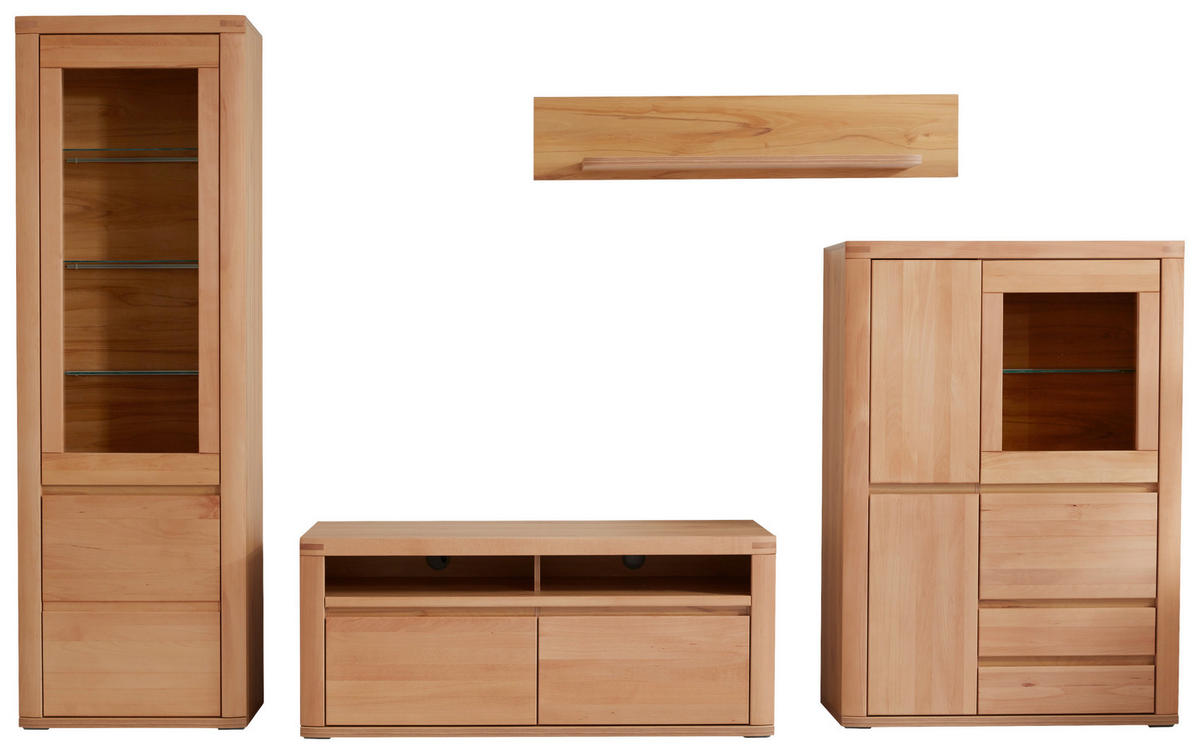 WOHNWAND  Kernbuche 318/203,6/50 cm  - Kernbuche/Grau, Konventionell, Glas/Holz (318/203,6/50cm) - Voleo