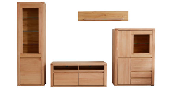 WOHNWAND  in Kernbuche  318/203,6/50 cm  - Kernbuche/Grau, KONVENTIONELL, Glas/Holz (318/203,6/50cm) - Voleo