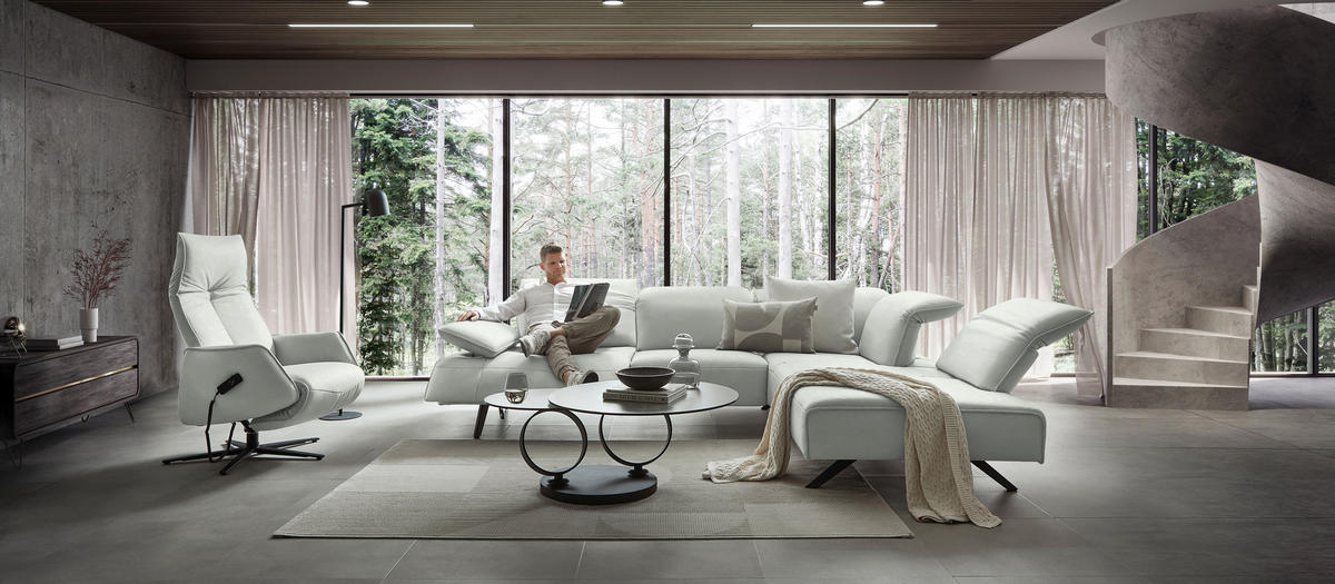 ECKSOFA  in Echtleder Ecru  290/230 cm  - Ecru/Anthrazit, Design, Leder/Metall (290/230cm) - Johann Jakob