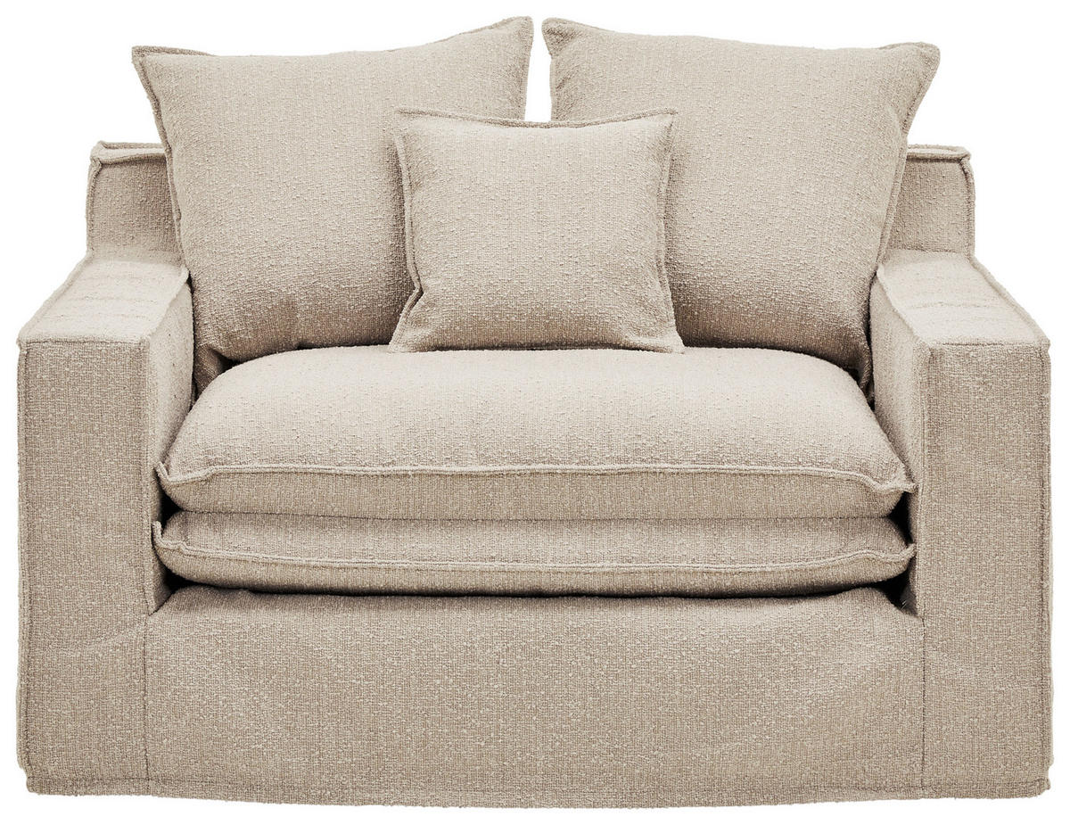 SESSEL Bouclé Beige    - Beige/Schwarz, Trend, Kunststoff/Textil (129/92/105cm) - Livetastic