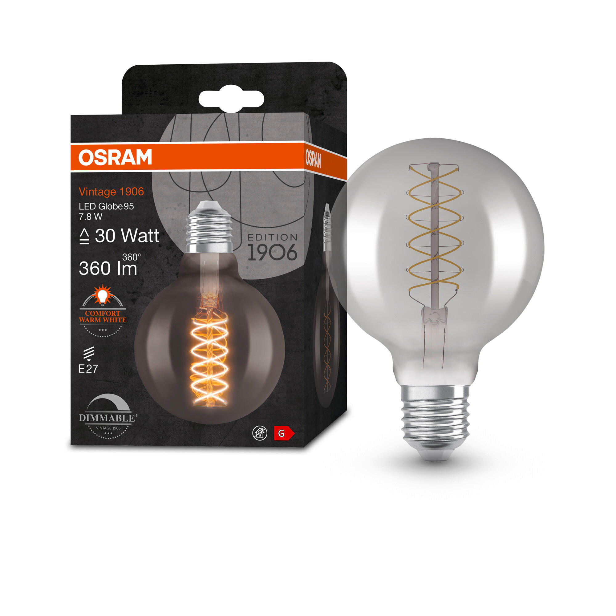 LED-LEUCHTMITTEL   E27 7,8 W 360 lm  - Hellgrau, Basics, Glas (9,5/13,8cm) - Ledvance