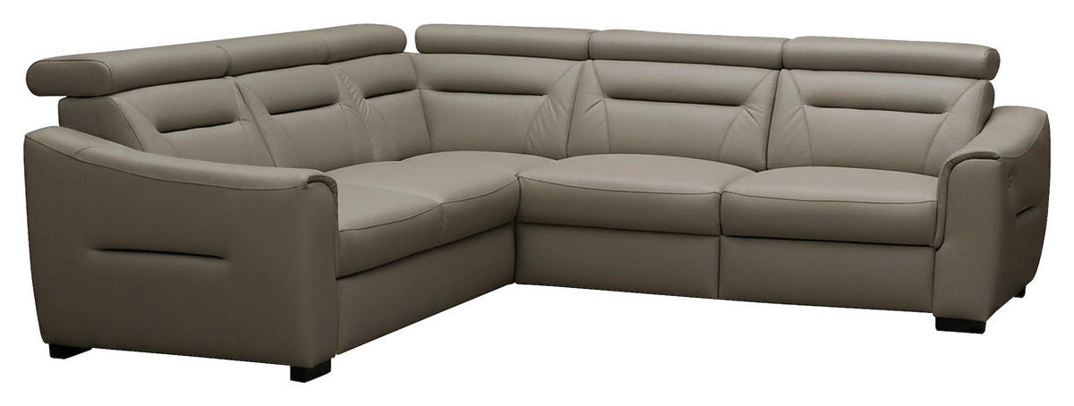 ECKSOFA Schlammfarben Echtleder Lederlook Schlaffunktion, Rücken echt, Relaxfunktion, Kopfteilverstellung  - Wengefarben/Schlammfarben, Design, Leder/Holz (260/260cm) - Celina Home