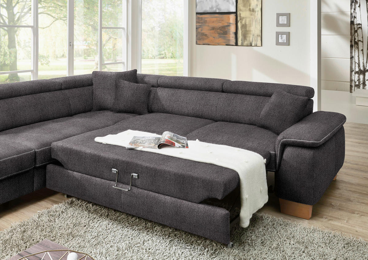 ECKSOFA in Mikrofaser Anthrazit  - Eichefarben/Anthrazit, Natur, Holz/Textil (273/226cm) - Beldomo System