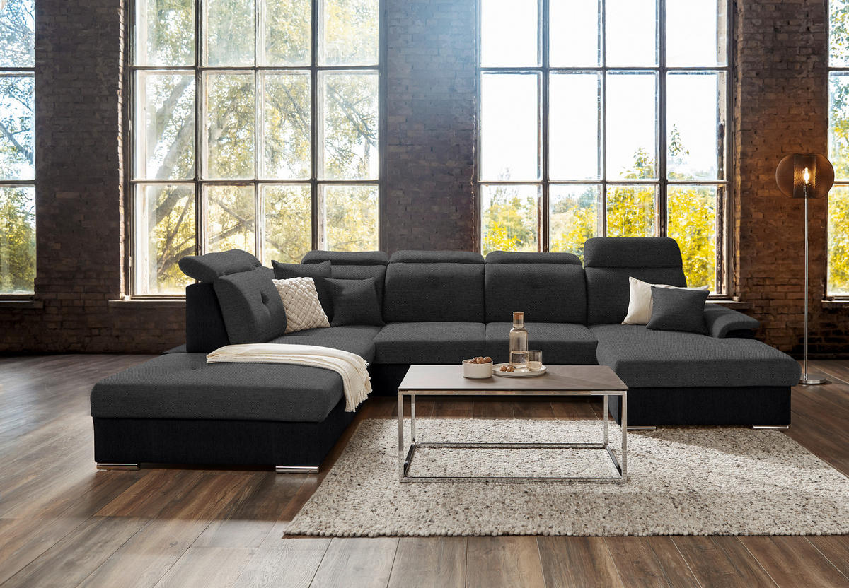 SEDACÍ SOUPRAVA, textil, černá, tmavě šedá - barvy stříbra/černá, Design, textil/plast (263/365/187cm) - Cantus