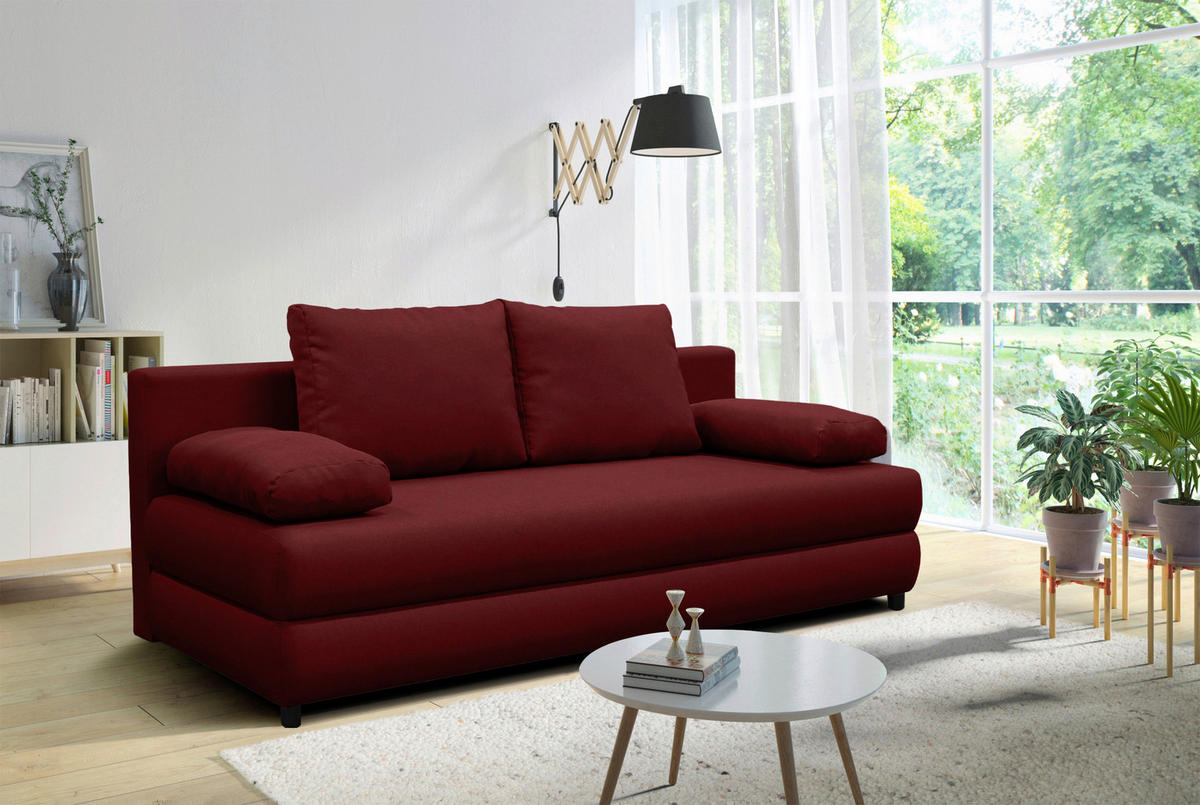 SCHLAFSOFA MELA in Chenille, Webstoff Bordeaux  - Bordeaux/Schwarz, Design, Kunststoff/Textil (206/87/88cm) - P & B
