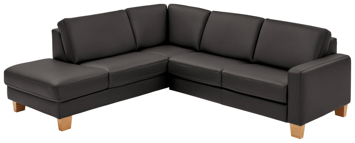 ECKSOFA in Echtleder Dunkelgrau  - Eiche Bianco/Dunkelgrau, Konventionell, Leder/Holz (235/257cm) - Valdera