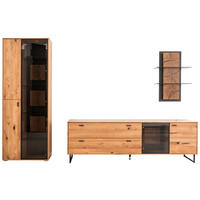 WOHNWAND  in Wildeiche 306/206/50 cm  - Wildeiche/Schwarz, Design, Glas/Holz (306/206/50cm) - MID.YOU