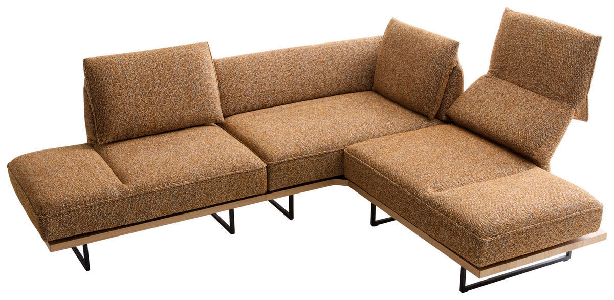 ECKSOFA Dunkelorange Chenille Rücken echt, Armteilverstellung, Relaxfunktion, Drehsitzfunktion  - Dunkelorange/Schwarz, Design, Holz/Textil (252/209cm) - Koinor