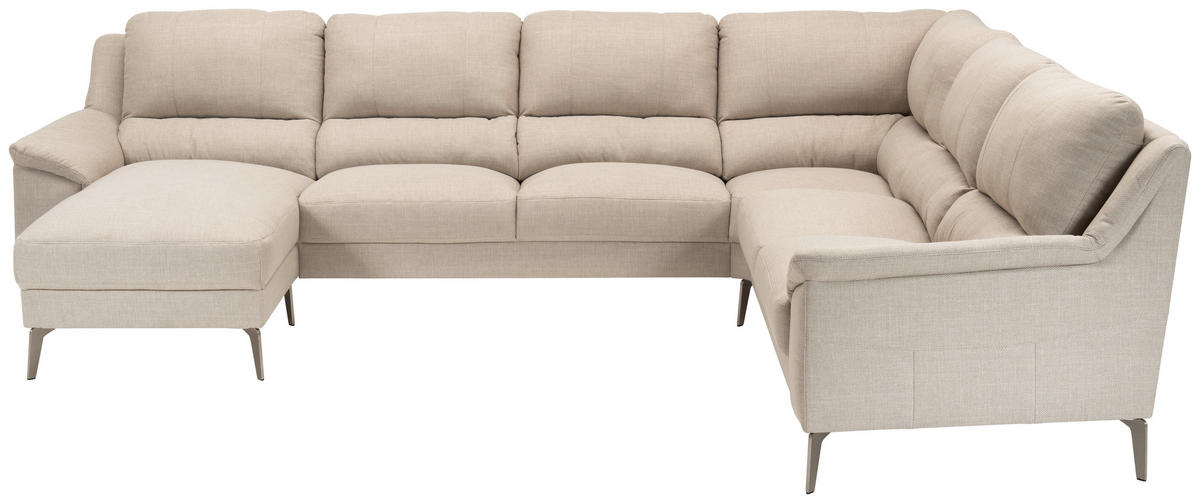 SOFA in Webstoff Beige  - Chromfarben/Beige, Konventionell, Textil/Metall (163/326/256cm) - Livetastic