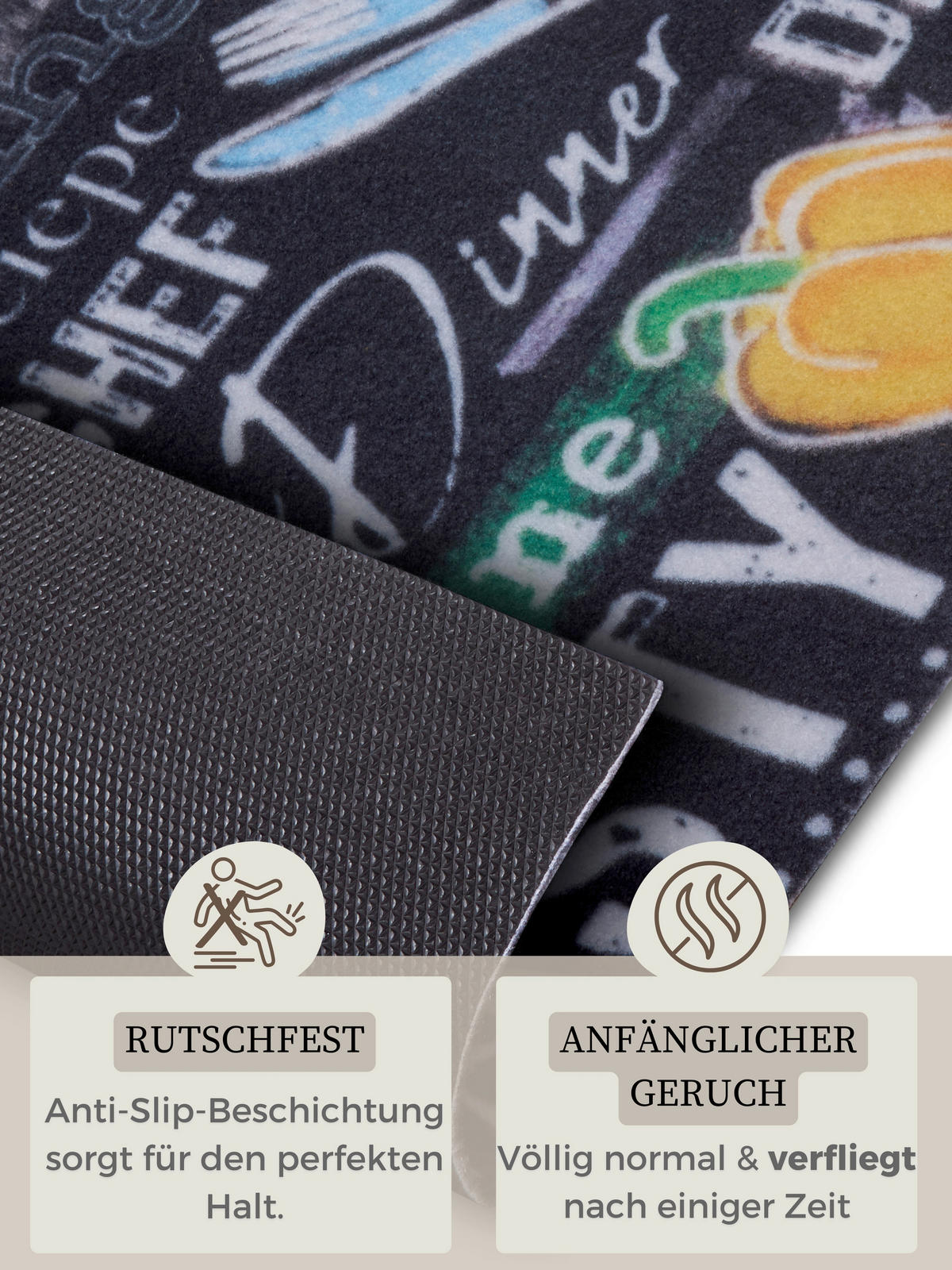 Küchenläufer (rechteckig: ca. 50/150 cm Cook & Clean Multicolor, Schwarz  - Multicolor/Schwarz, Design, Kunststoff (50/150cm)