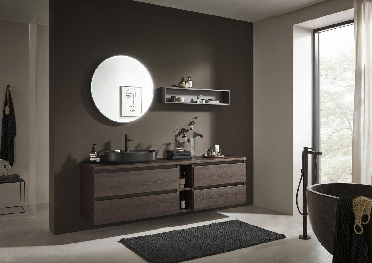 BADEZIMMER 8-teilig  in 200,8 cm  - Eiche dunkel/Schwarz, Keramik/Holzwerkstoff (200,8cm) - Novel