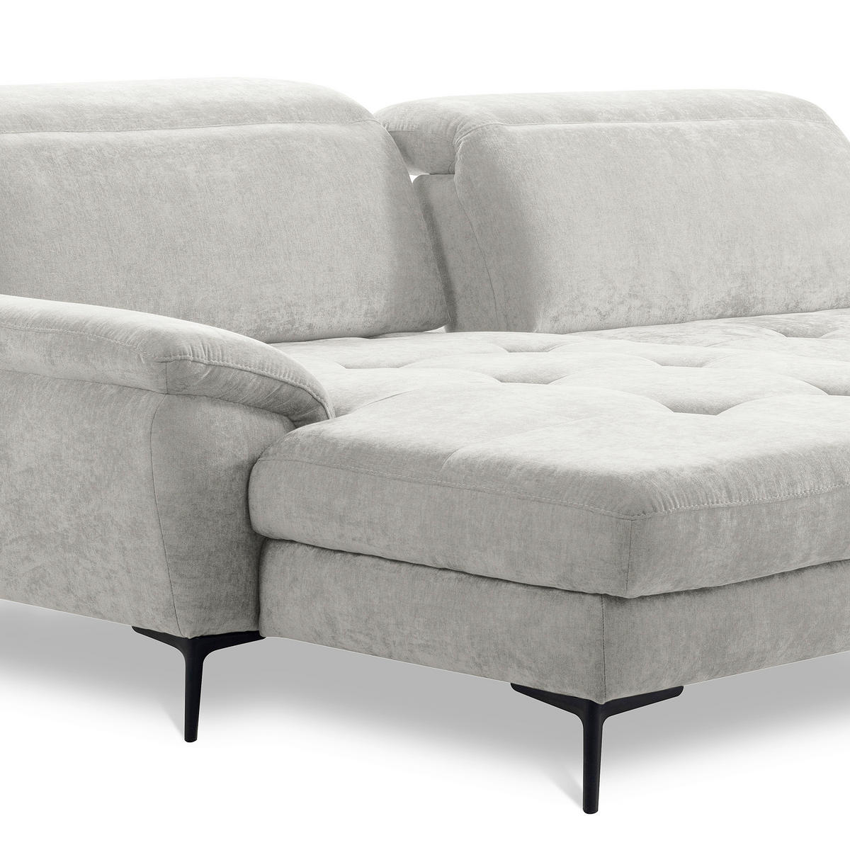 ECKSOFA PRADO Grau Webstoff Bettkasten, Kopfteilverstellung, Sitztiefenverstellung  - Schwarz/Grau, Design, Textil/Metall (195/268cm) - Livetastic