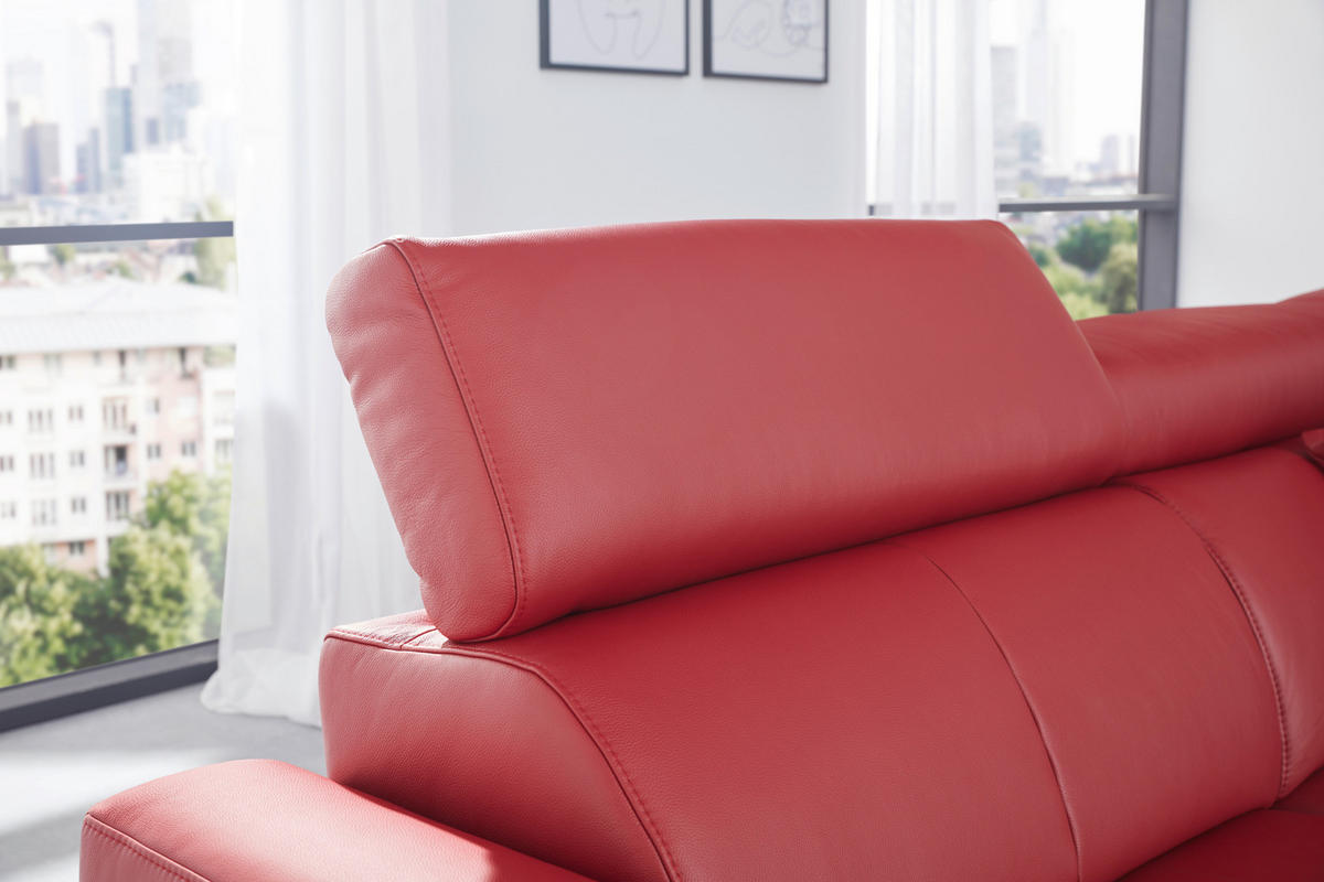 ECKSOFA Rot Echtleder  - Chromfarben/Rot, Design, Leder/Metall (262/213cm) - Hom`in