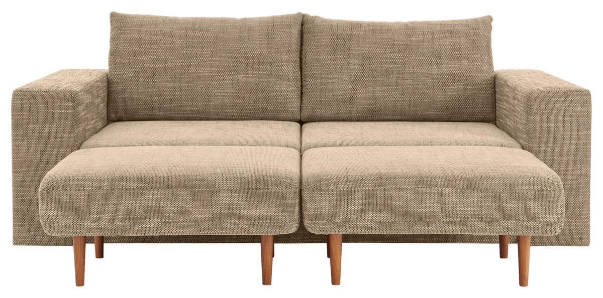 ZWEISITZER-SOFA inkl. Hocker Webstoff Braun, Beige  - Eichefarben/Beige, Design, Holz/Textil (172/96/107cm) - LOOKS by W.Joop