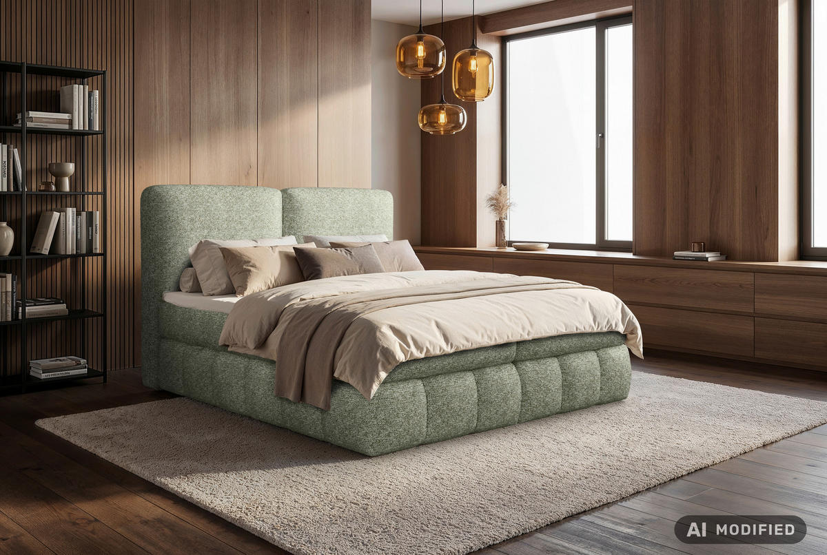 BOXBETT 140/200 cm,  in Salbeigrün, Bettkasten, Topper, Matratzen, H3 = fest  - Salbeigrün/Schwarz, KONVENTIONELL, Kunststoff/Textil (140/200cm) - Carryhome