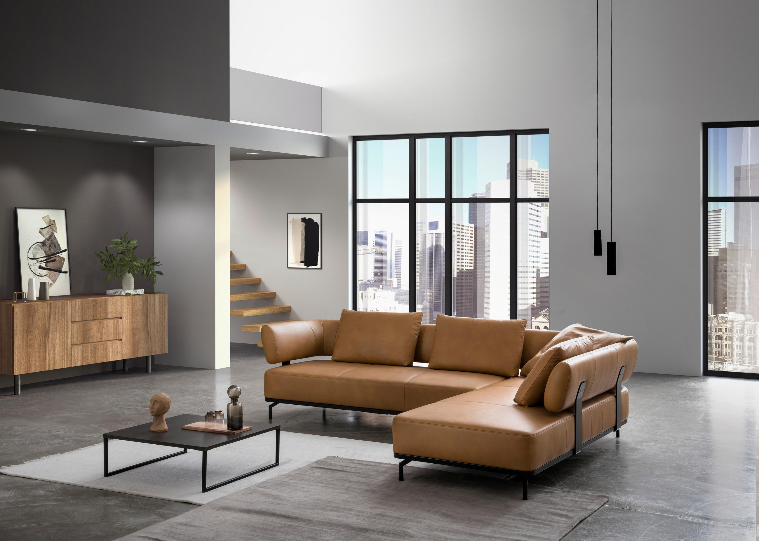 ECKSOFA Dunkelgelb Echtleder  - Dunkelgelb/Schwarz, Design, Leder/Metall (302/237cm) - Dieter Knoll