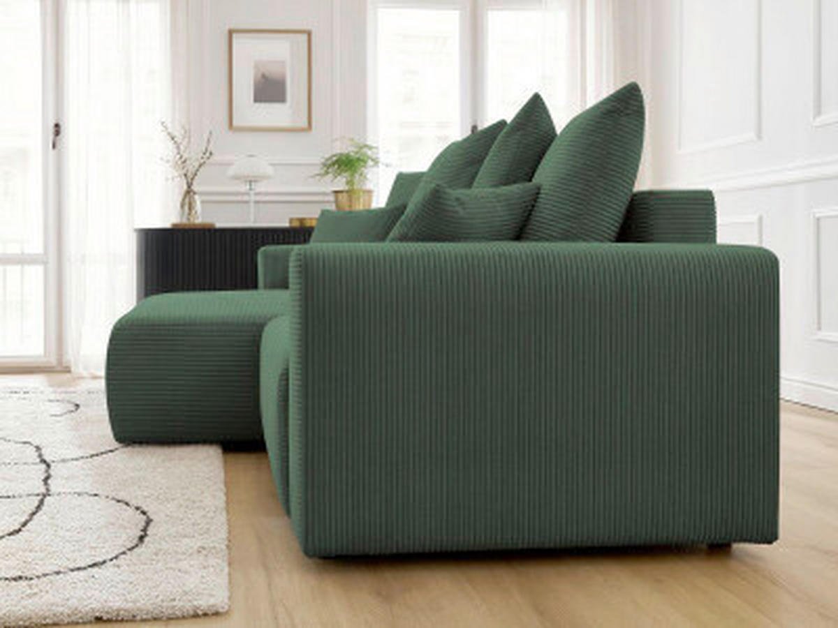 ECKSOFA Ottomane links  ATILLA Dunkelgrün Cord  - Dunkelgrün/Schwarz, MODERN, Kunststoff/Textil (149/244cm)