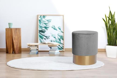 HOCKER Samt Kiefer Grau  - Goldfarben/Grau, Basics, Holz/Textil (35/42cm) - Kayoom
