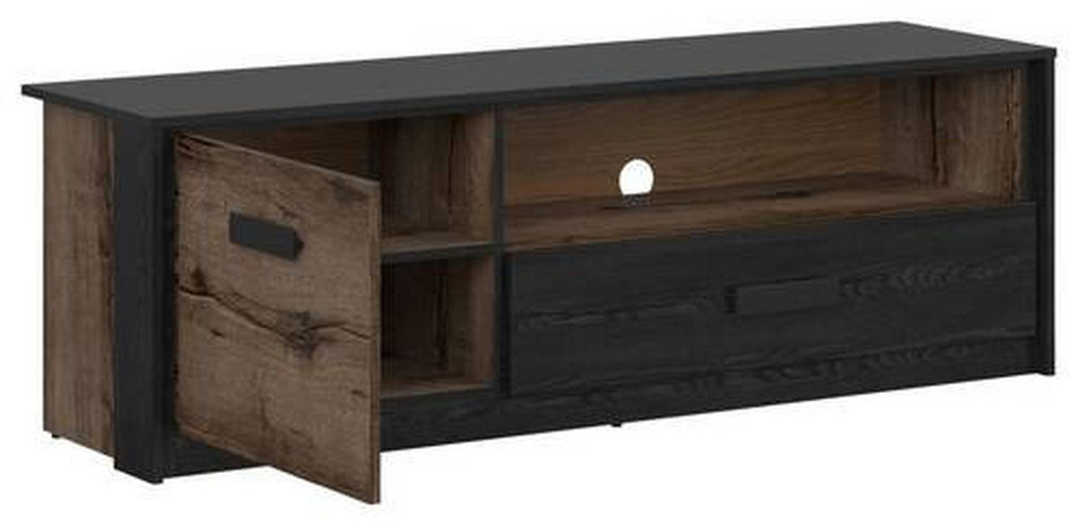 LOWBOARD - Eichefarben/Schwarz, Design, Holzwerkstoff/Kunststoff (150/49/41cm)