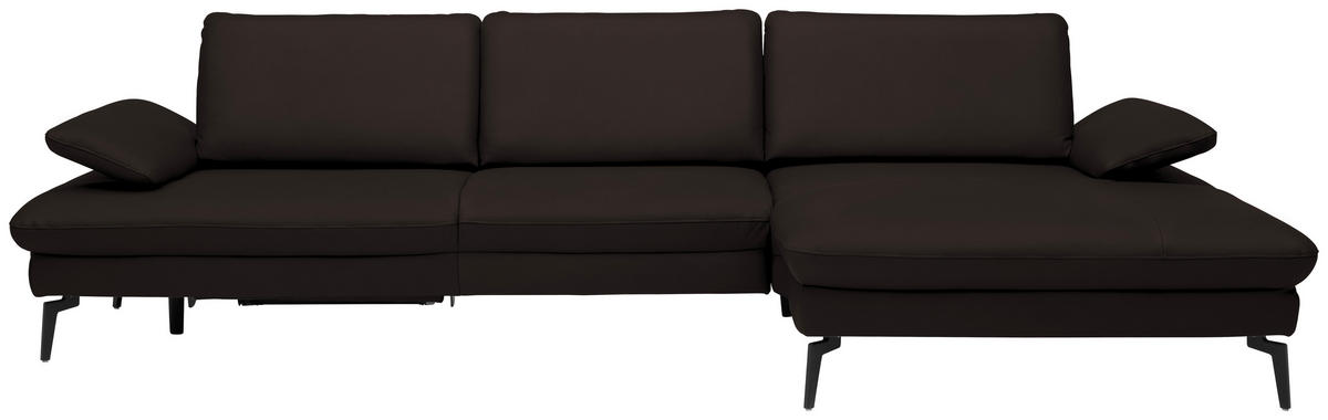 ECKSOFA in Echtleder Dunkelbraun  - Dunkelbraun/Schwarz, Design, Leder/Metall (325/157cm) - Dieter Knoll