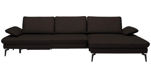ECKSOFA in Echtleder Dunkelbraun 325/157 cm - Dunkelbraun/Schwarz, Design, Leder/Metall (325/157cm) - Dieter Knoll