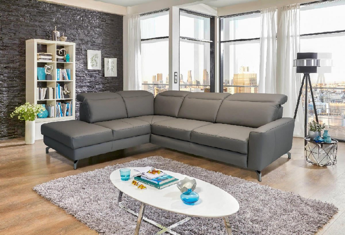 SAROKGARNITÚRA bőr taupe  - taupe, Basics, bőr/fém (217/86/284cm) - Andante