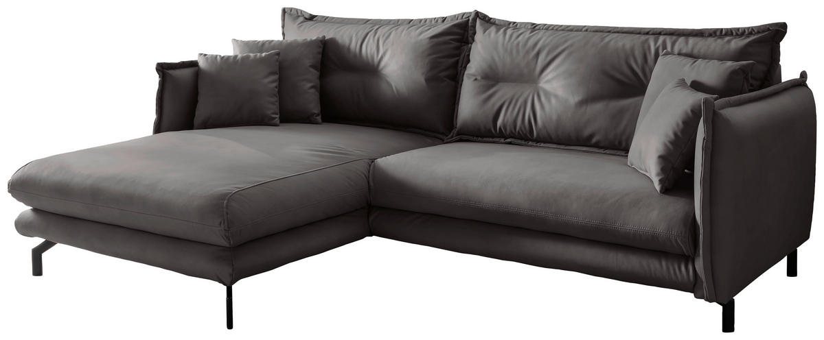 ECKSOFA in Lederlook Anthrazit  - Anthrazit/Schwarz, Modern, Textil/Metall (180/255cm) - Livetastic