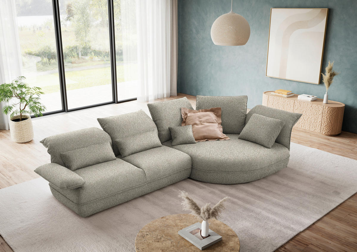 ECKSOFA  in Chenille Greige  343/154 cm  - Greige/Schwarz, Design, Kunststoff/Textil (343/154cm) - Koinor