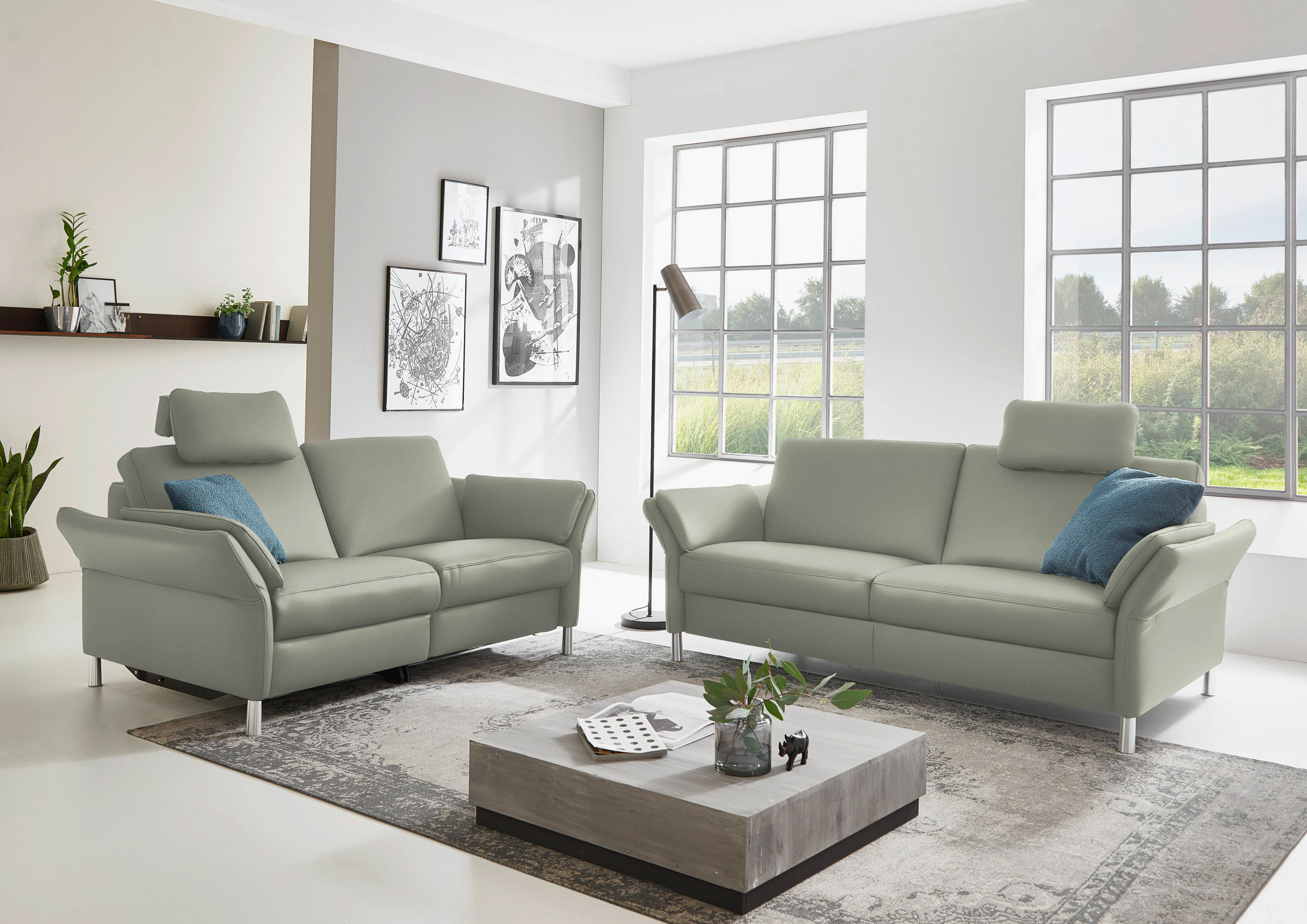 3-SITZER-SOFA in Echtleder Hellgrau - Hellgrau/Alufarben, Design, Leder/Metall (190/82/99cm) - Dieter Knoll