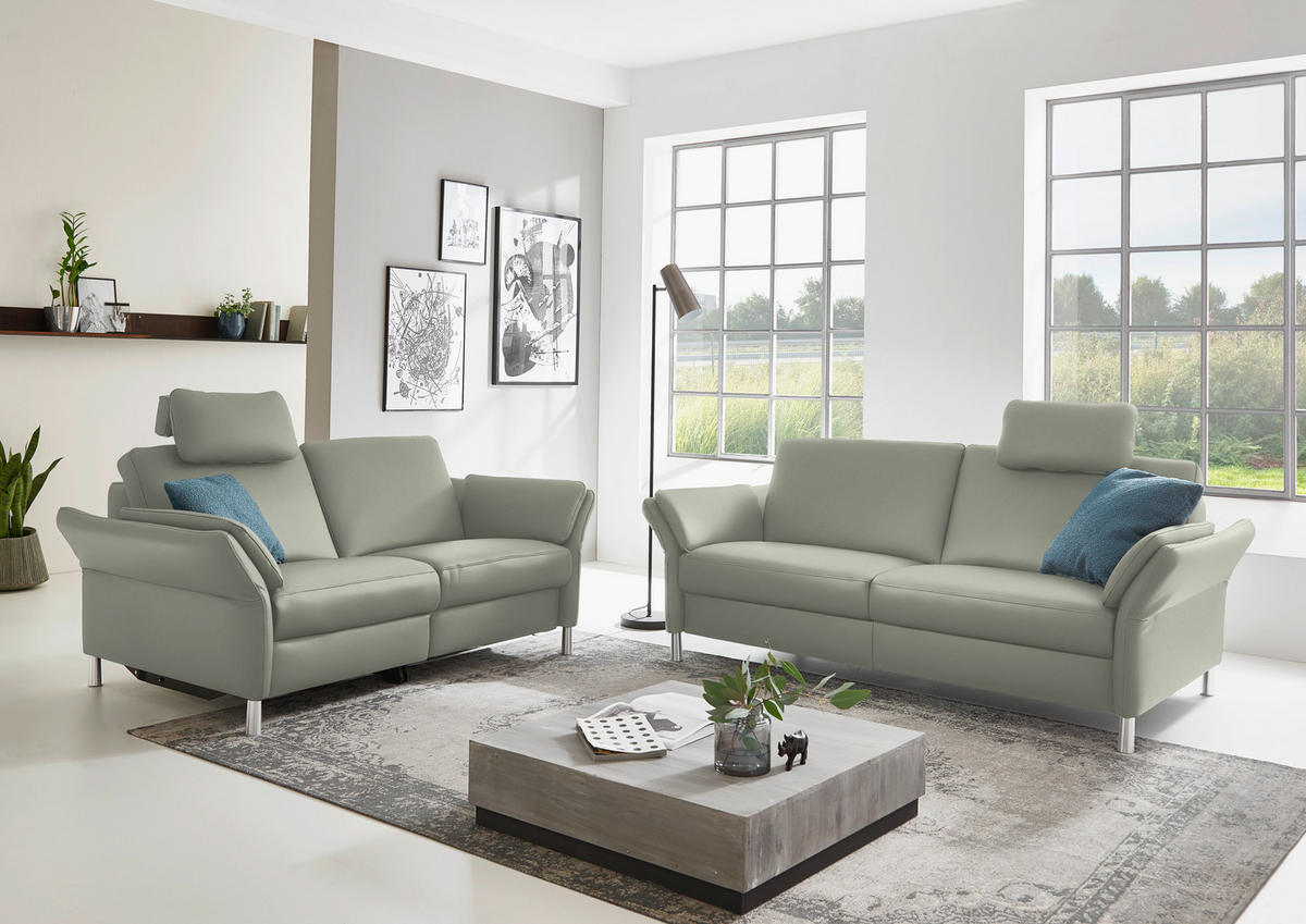 3-SITZER-SOFA in Echtleder Hellgrau  - Hellgrau/Alufarben, Design, Leder/Metall (190/82/99cm) - Dieter Knoll
