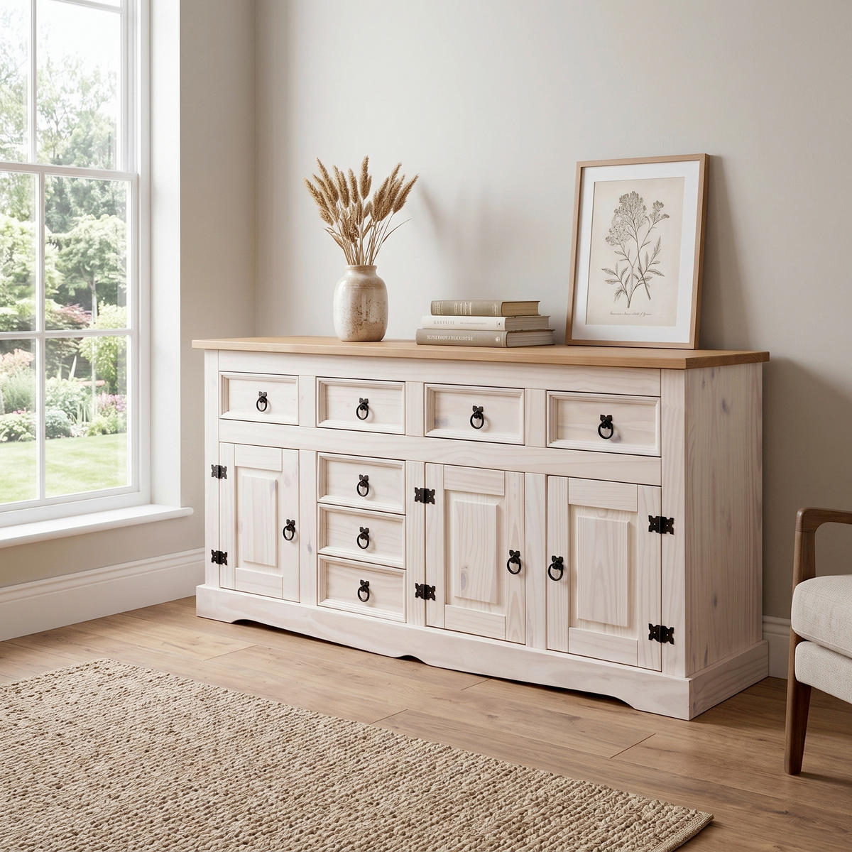 SIDEBOARD  174/84/44 cm 7 låda(or)  - vit/svart, Natur, trä (174/84/44cm) - Livetastic