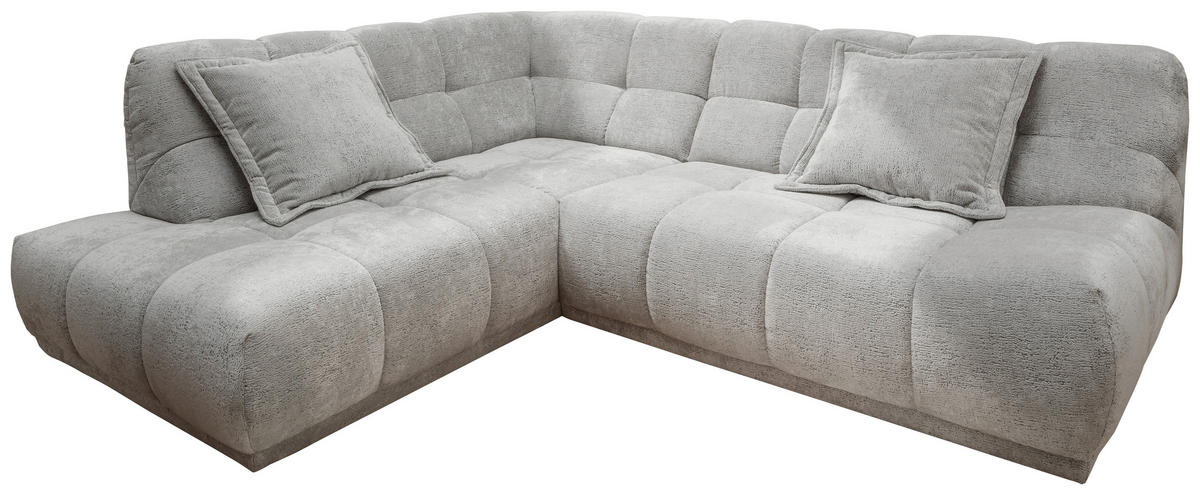 ECKSOFA ITALIA in Chenille Silberfarben  203/254 cm  - Silberfarben/Schwarz, MODERN, Kunststoff/Textil (203/254cm) - Livetastic