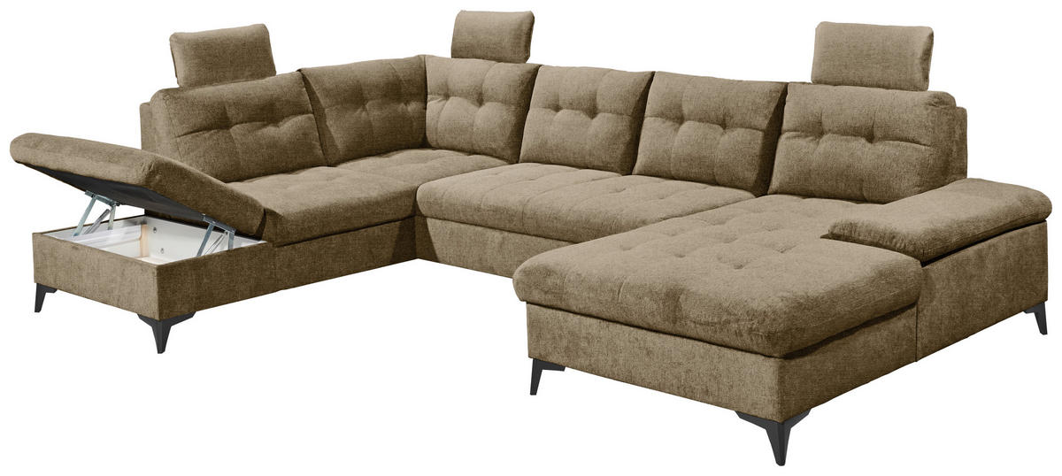 WOHNLANDSCHAFT Sandfarben Webstoff  - Sandfarben/Schwarz, KONVENTIONELL, Kunststoff/Textil (218/324/170cm) - Carryhome