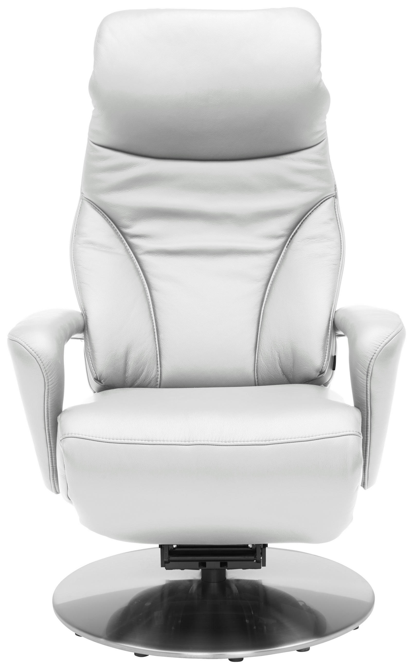 RELAXSESSEL Echtleder Nackenstütze, Relaxfunktion, Kopfteilverstellung, Fußteilverstellung    - Edelstahlfarben/Weiß, Design, Leder/Metall (75/117/88cm) - Dieter Knoll