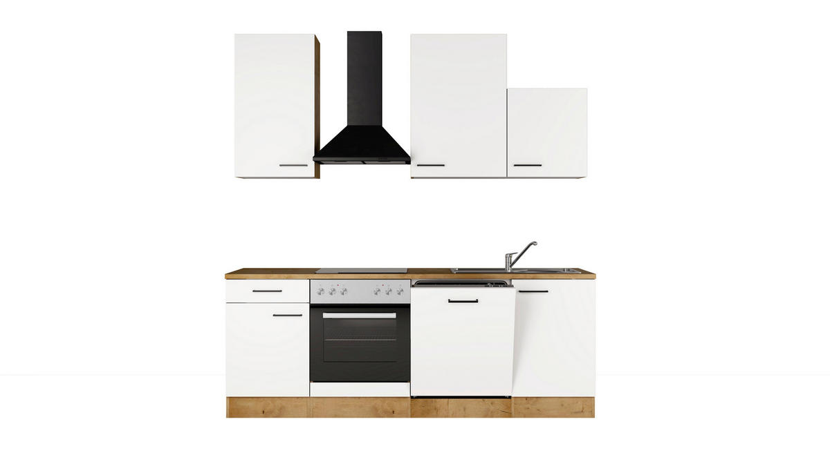 KÜCHENBLOCK 220 cm  in Eichefarben, Magnolie  - Eichefarben/Magnolie, Trend, Holzwerkstoff/Metall (220cm) - FlexWell