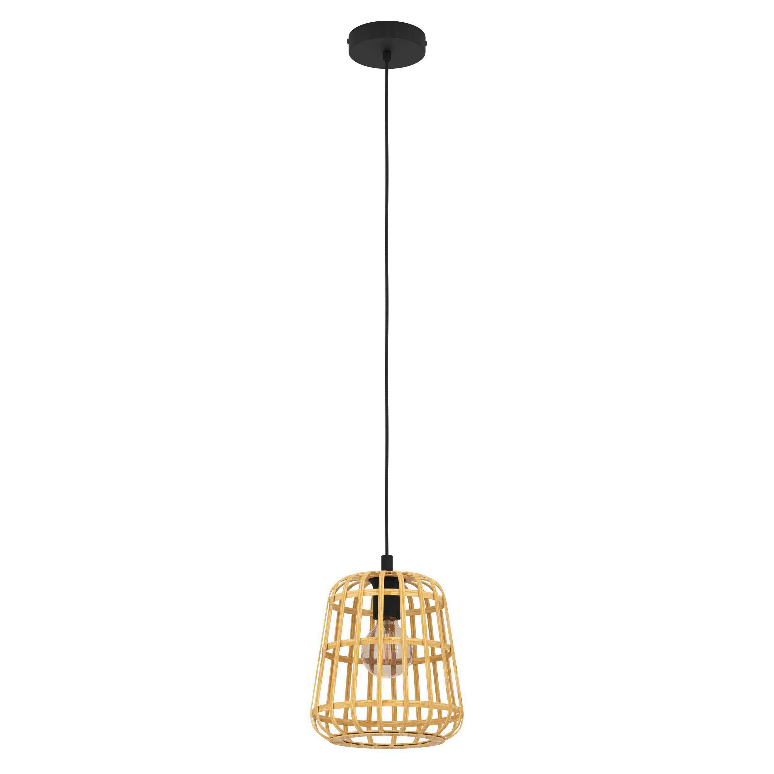 ZÁVESNÉ SVIETIDLO, 24/150 cm  - čierna/prírodná farba, Design, kov/drevo (24/150cm) - Eglo