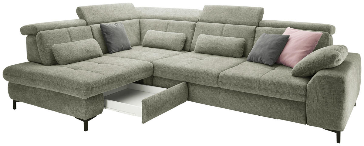 ECKSOFA Grün Webstoff  - Schwarz/Grün, KONVENTIONELL, Textil/Metall (220/314cm) - SetOne by Musterring